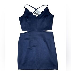 Speechless Navy Blue Scalloped Cutout Bodycon Dress